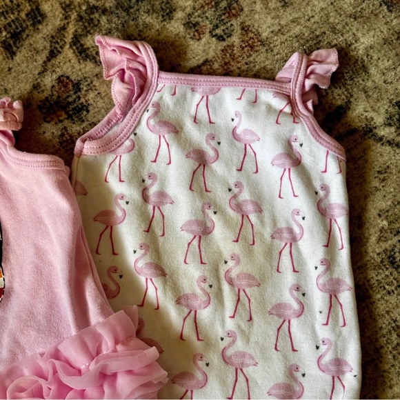 Baby Girl Summer Bodysuit Set (3) | Size 6-9M | Tropical Flamingo & Ruffles - Picture 4 of 8